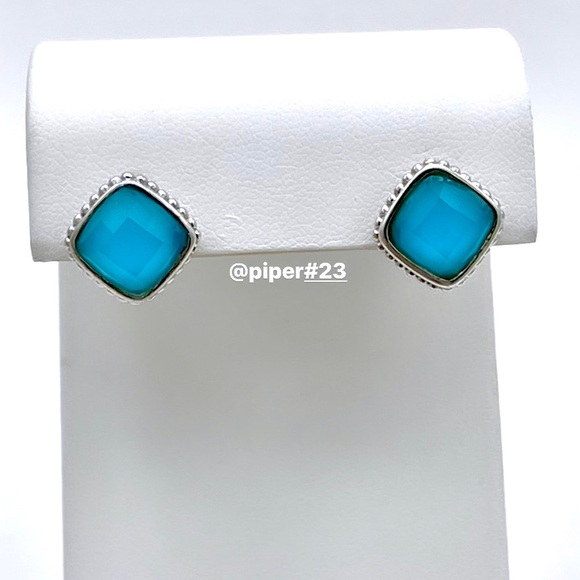 EUC Judith Ripka JR TWO Sterling Silver 18K Gold Turquoise Doublet Stud Earrings - Picture 10 of 11